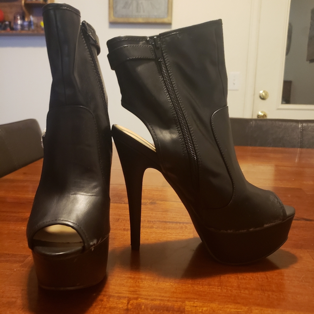 Black, spiked heals, bootie
